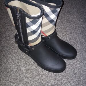 Black and Plaid Rain Boots